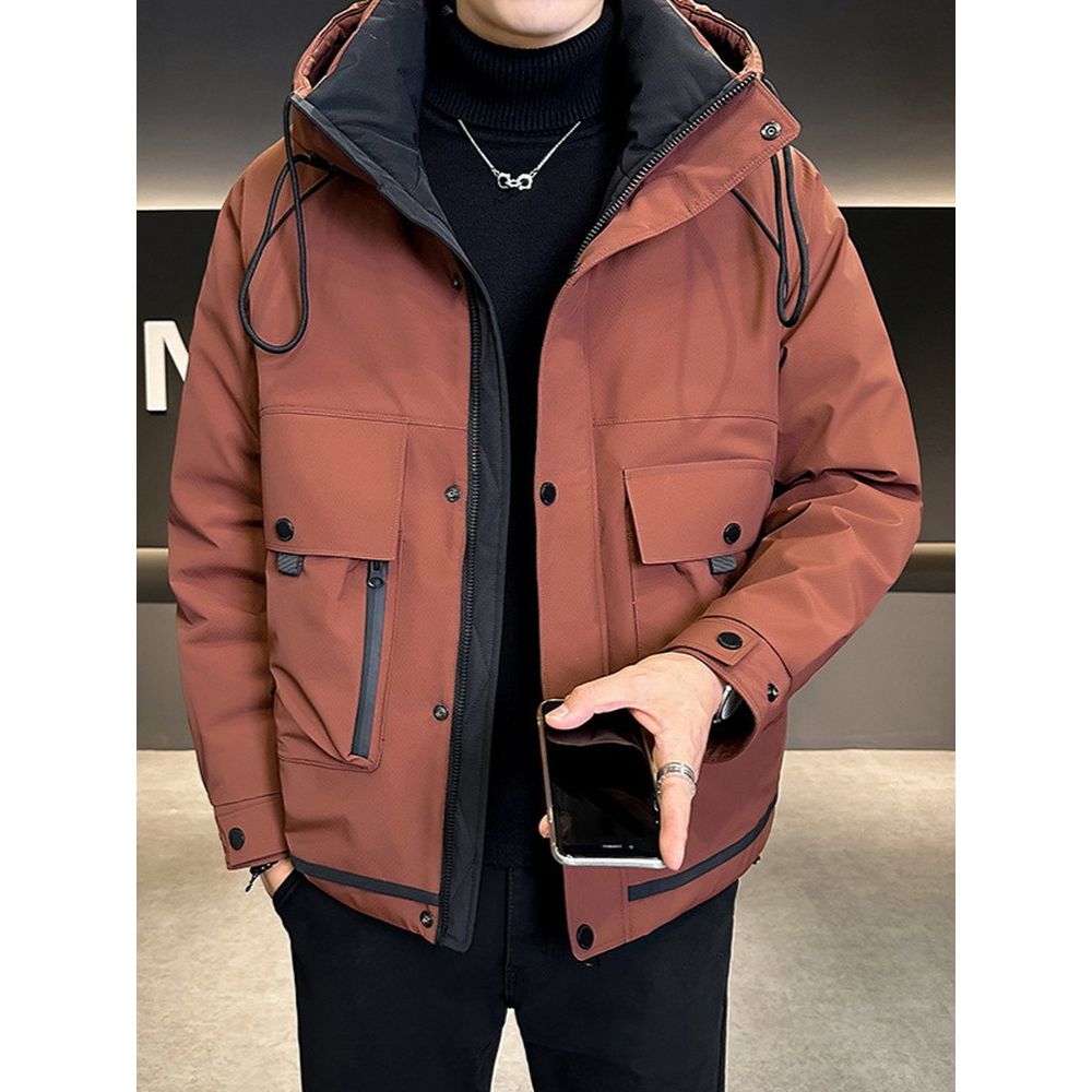Men's Velvet Hooded Down Jacket Casual Workwear Jacket